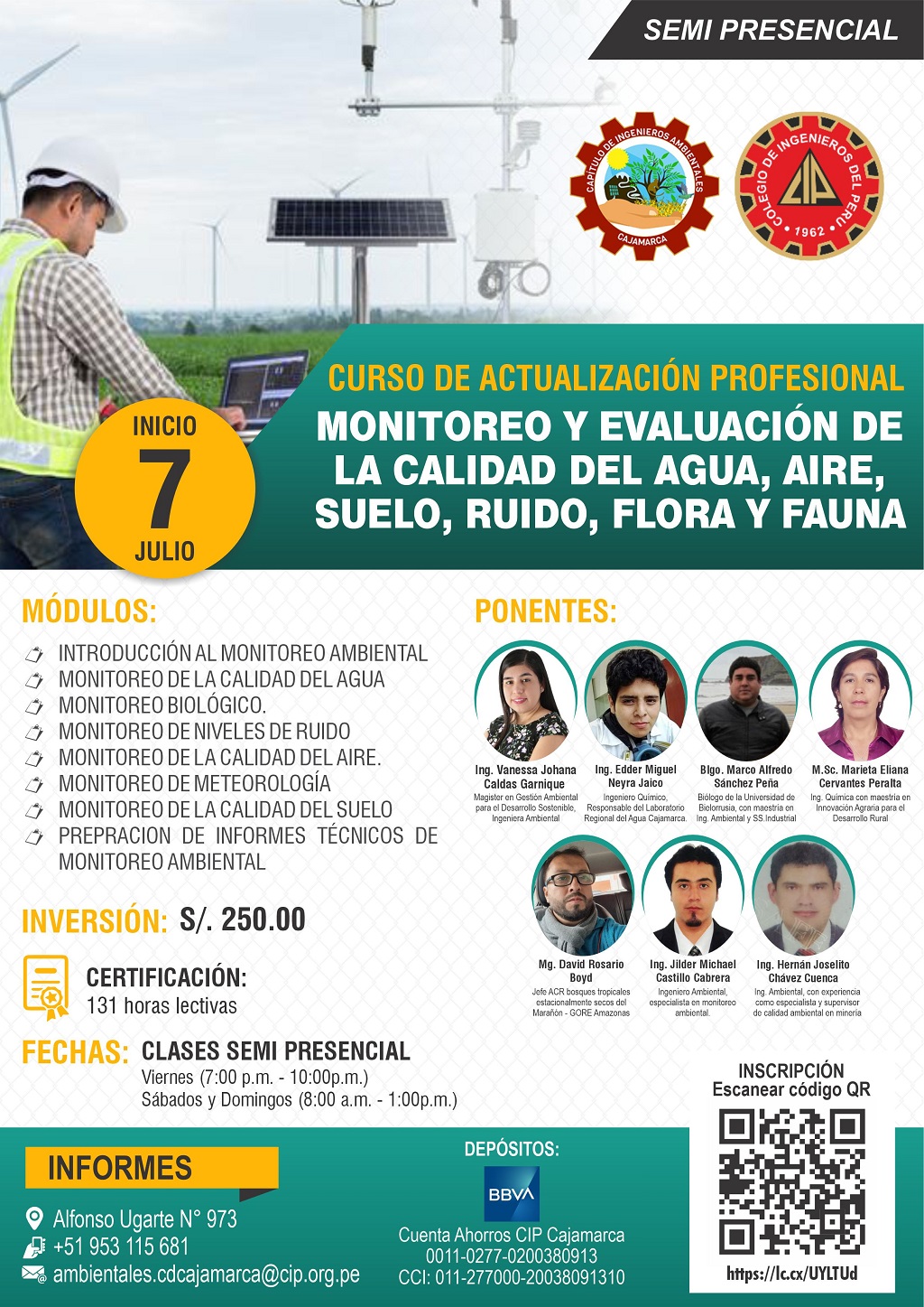 CURSO SEMIPRESENCIAL Monitoreo y evaluación de la calidad del agua aire suelo ruido flora y