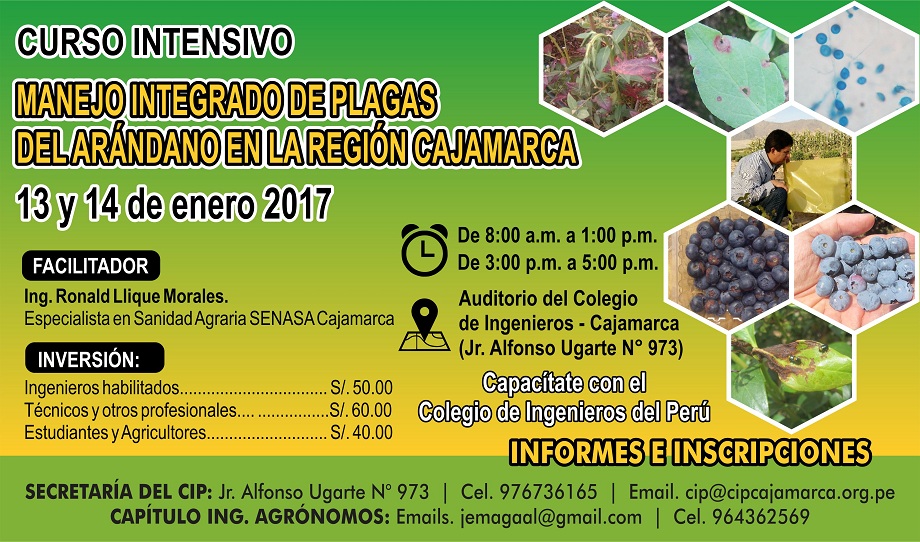 Curso Intensivo: “MANEJO INTEGRADO DE PLAGAS DEL ARÁNDANO EN LA REGIÓN CAJAMARCA”