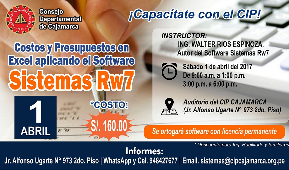 Curso Taller: Costos y presupuestos con Sistemas RW7