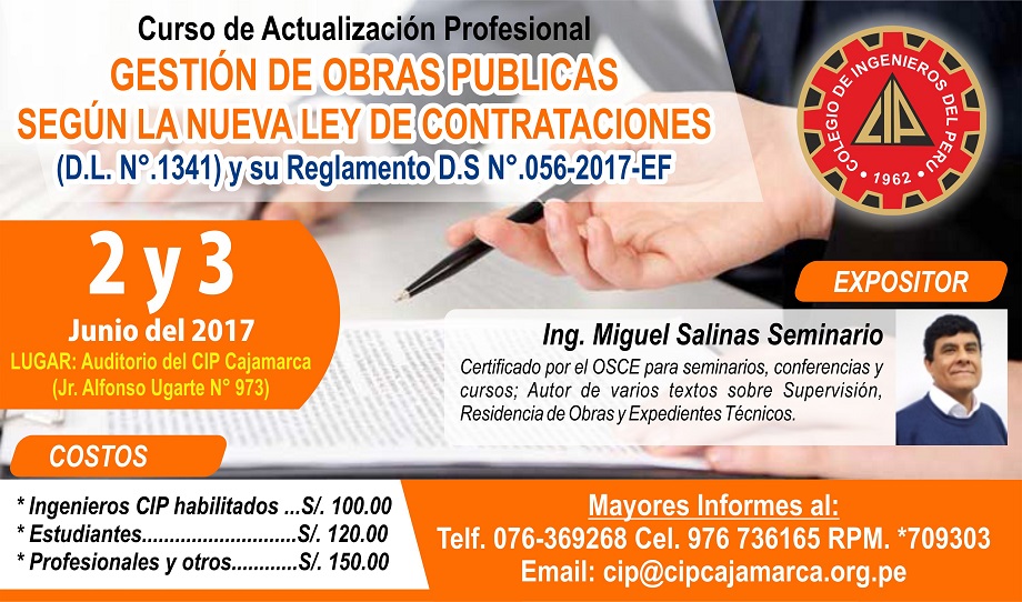 Curso: “GESTIÓN DE OBRAS PÚBLICAS” – Según la Nueva Ley de Contrataciones