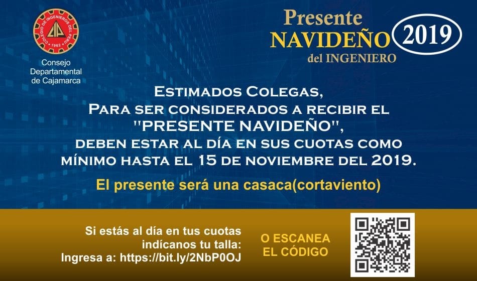 El CIP Cajamarca otorgará un presente navideño al Ing. habilitado