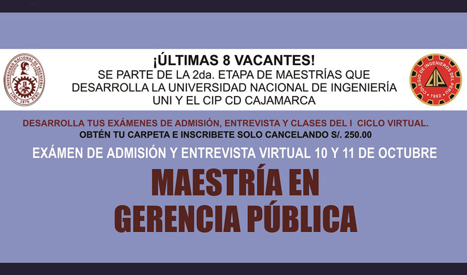 8 últimas vacantes para la Maestría Gerencia Pública