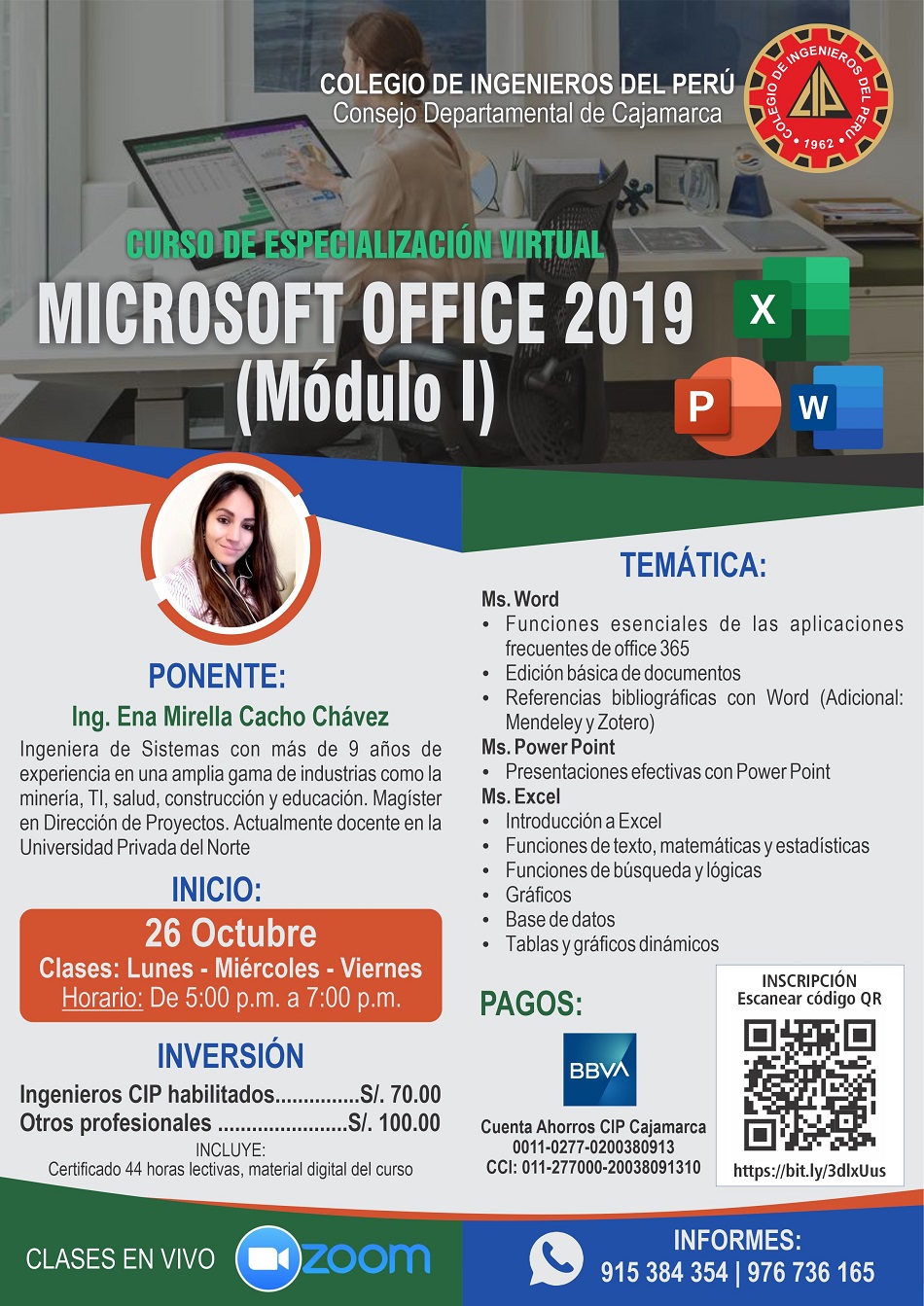 Curso virtual de especialización: Office 2019 | Colegio de Ingenieros del  Perú - CD Cajamarca