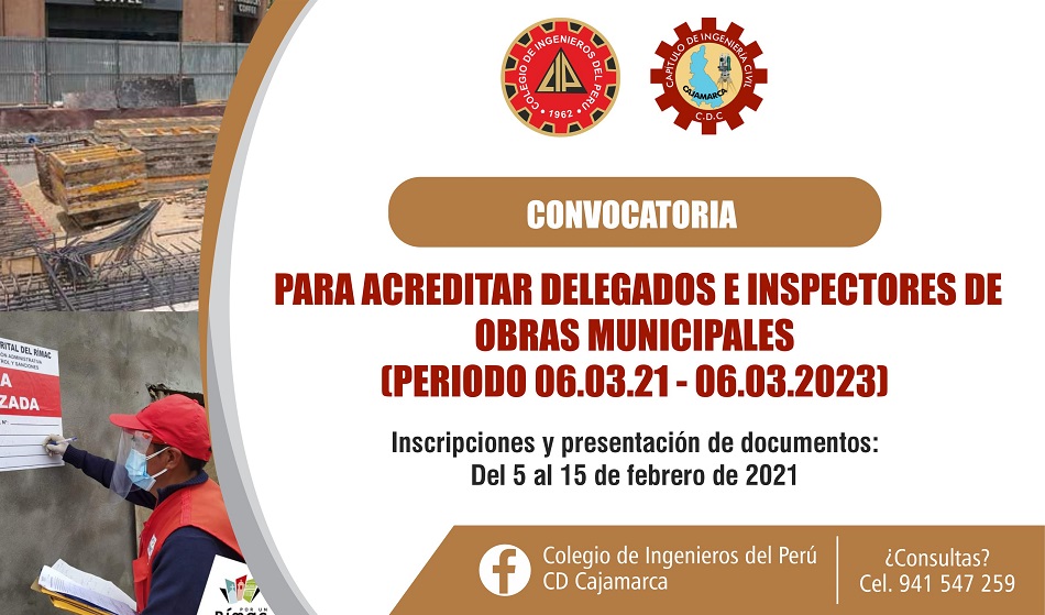 CONVOCATORIA: Para acreditar delegados e inspectores de obras