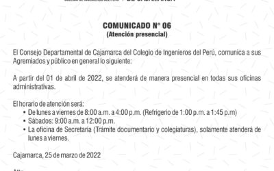 COMUNICADO 6: Atención presencial y nuevo horario