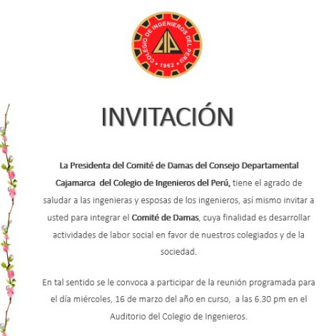 INVITACIÓN: A integrar el Comité de Damas del CIP CDC