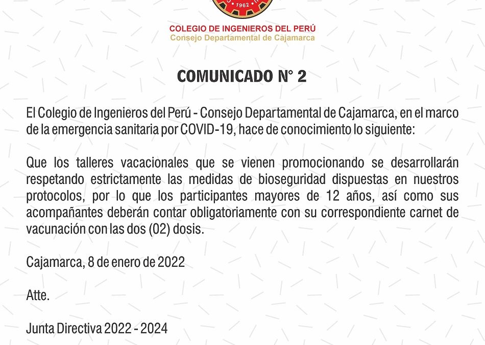 COMUNICADO 2: Tarjetas de vacunación 2 dosis