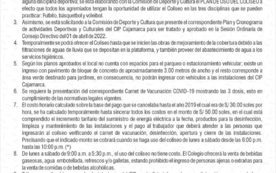 COMUNICADO 5: Uso de Coliseo institucional