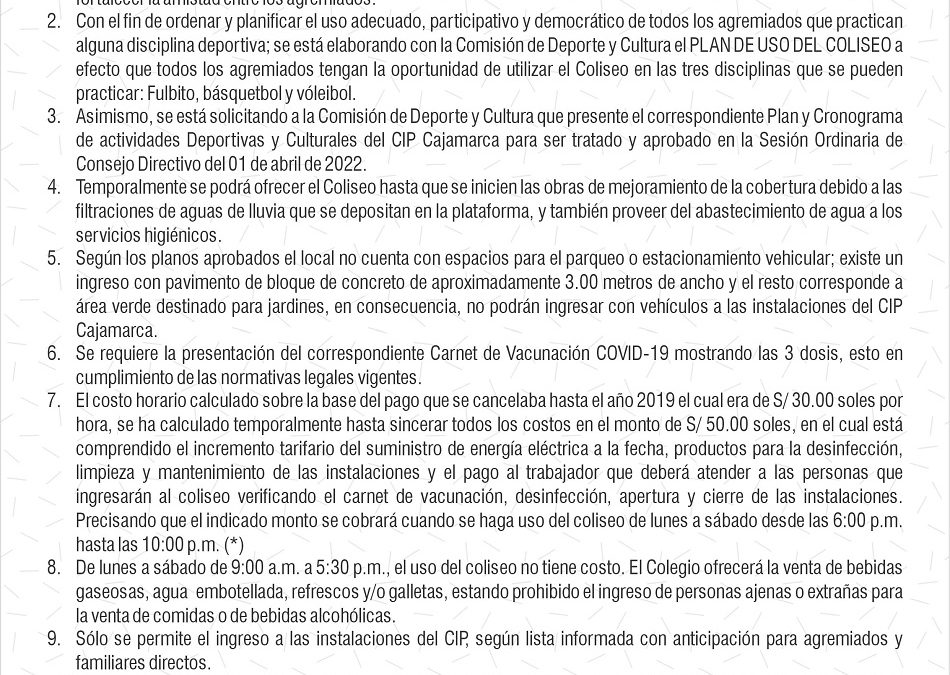 COMUNICADO 5: Uso de Coliseo institucional