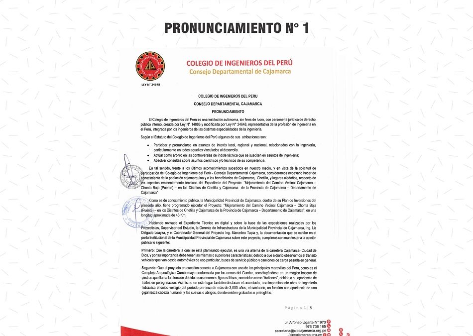 PRONUNCIAMIENTO N° 1: Carretera cumbemayo