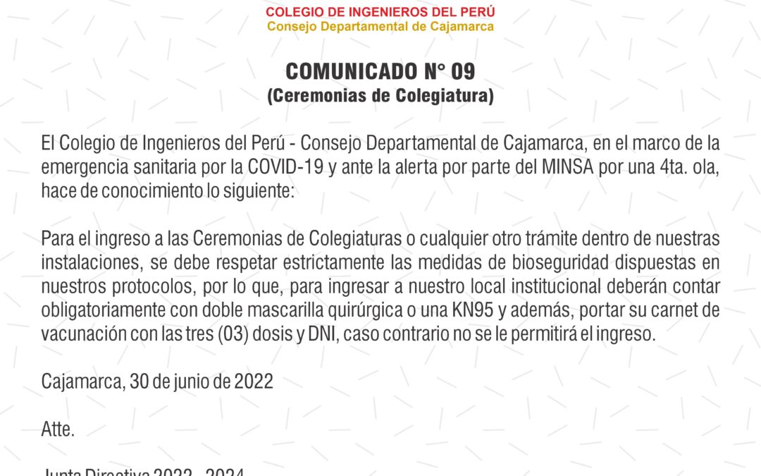 COMUNICADO 9: Ceremonias de Colegiaturas