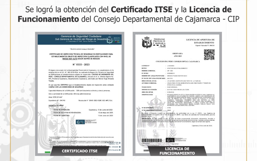 Declaran al Consejo Departamental de Cajamarca – CIP, otorgar el Certificado de Inspección Técnica de Seguridad en Edificaciones “ITSE”