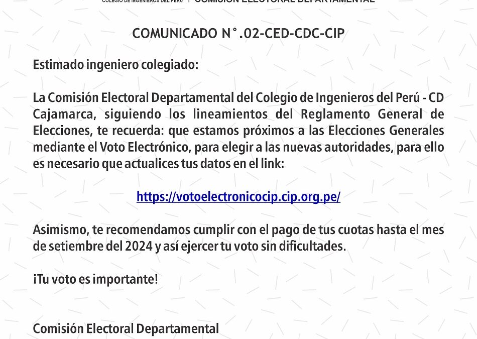 COMUNICADO N° 02-CED-CDC-CIP: Actualización e datos