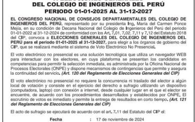 CONVOCATORIA a elecciones generales del Colegio de Ingenieros del Perú