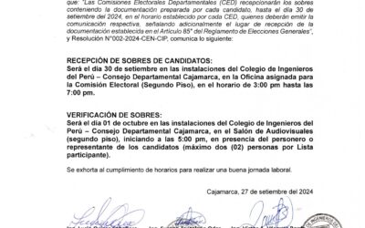 COMUNICADO N° 05-CED-CDC-CIP – Recepción de sobres de candidatos