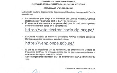 COMUNICADO N° 07-CED-CDC-CIP – Información para el proceso de elecciones generales del CIP