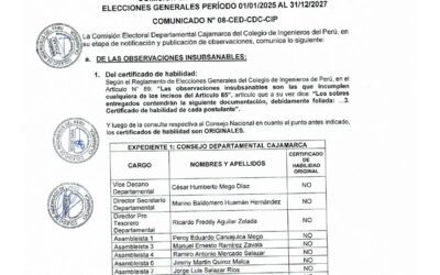 COMUNICADO N° 08-CED-CDC-CIP: Observaciones insubsanables y subsanables