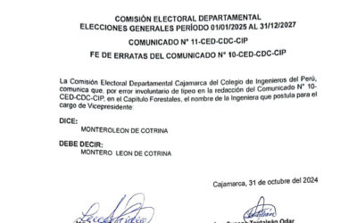 COMUNICADO N° 11-CED-CDC-CIP: Fe de erratas del Comunicado 10