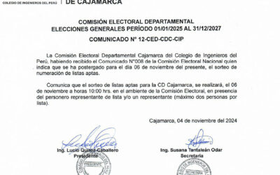 COMUNICADO N° 12-CED-CDC-CIP: Sorteo de listas participantes en las elecciones generales del CIP