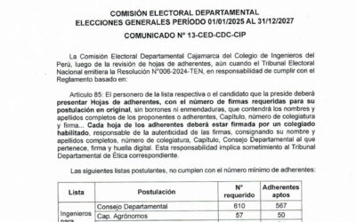 COMUNICADO N° 13-CED-CDC-CIP: Listas no cumplen con el número mínimo de adherentes