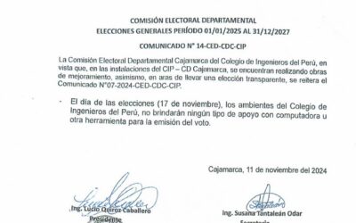 COMUNICADO N° 14-CED-CDC-CIP – Día del proceso electoral