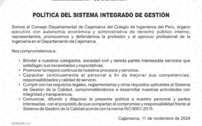 Política del Sistema Integrado de Gestión del Consejo Departamental de Cajamarca.