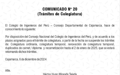 COMUNICADO 20: Trámites de colegiatura