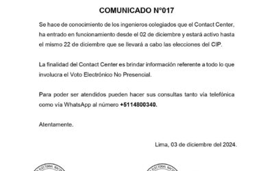 Comunicado N° 17 – Puesta en funcionamiento del Contact Center para el Voto Electrónico No Presencial