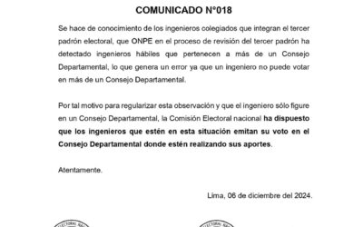 Comunicado N° 18 – Ingenieros que pertenecen a más de una sede Departamental.