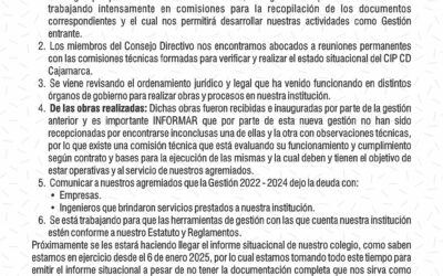 PRONUNCIAMIENTO N° 001-2025: Estado situacional del Consejo Departamental de Cajamarca – CIP