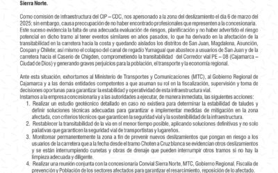 PRONUNCIAMIENTO N° 003-2025: Sobre el deslizamiento en el sector Chotén – Km 149, San Juan – Cajamarca