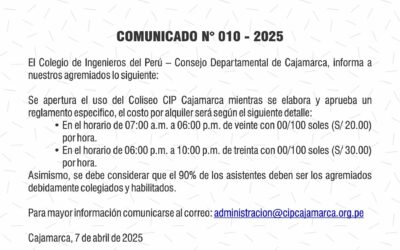 COMUNICADO N° 010 – 2025: Apertura de Coliseo CIP Cajamarca