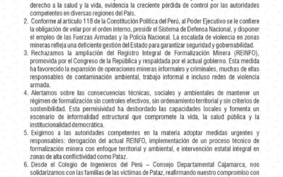 PRONUNCIAMIENTO N° 007-2025: Sobre masacre de 13 personas en la provincia de Pataz (Región La Libertad)