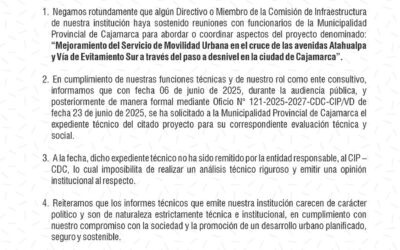 PRONUNCIAMIENTO N° 008-2025: Sobre el proyecto bypass en la Ciudad de Cajamarca