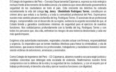 PRONUNCIAMIENTO N° 009-2025: Sobre incremento de la delincuencia en el país y el asesinato del Ing. Jenry Ubedelino Rodríguez Torres