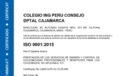 El CIP CD Cajamarca, logró la recertificación ISO 9001:2015